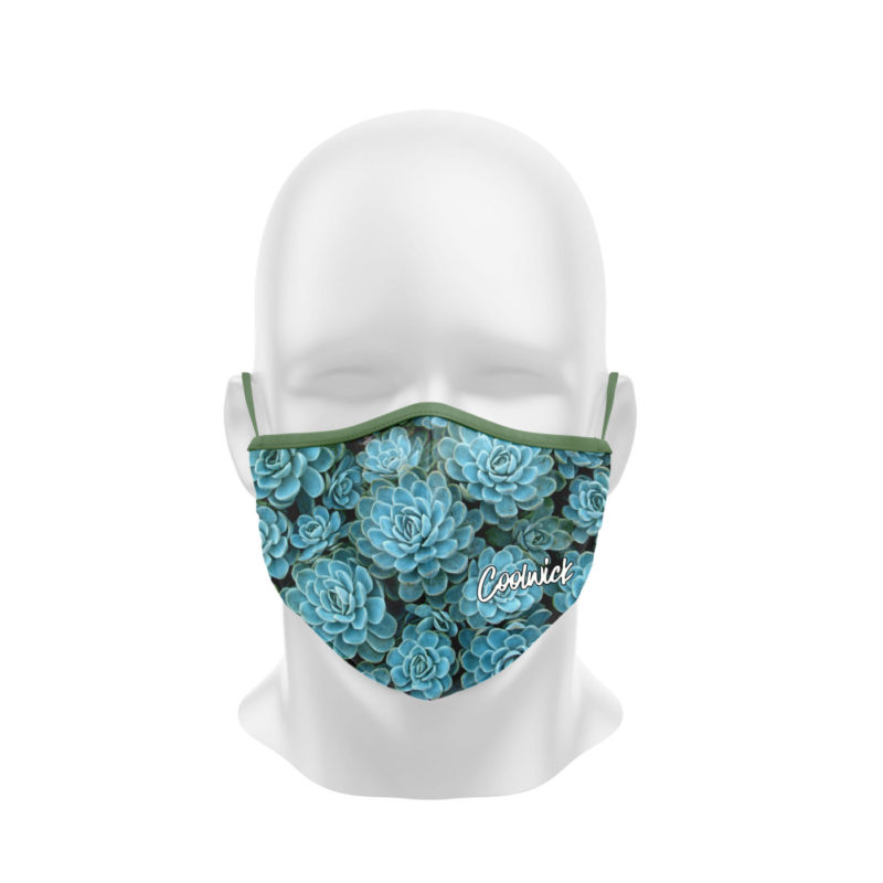 Teal Succulents Dye Sublimated Coolwick Mask