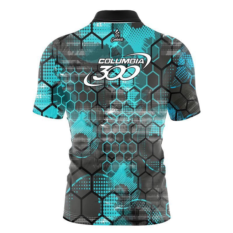 Columbia 300 Teal Honeycomb Quick Ship CoolWick Sash Zip Bowling Jersey - Image 2