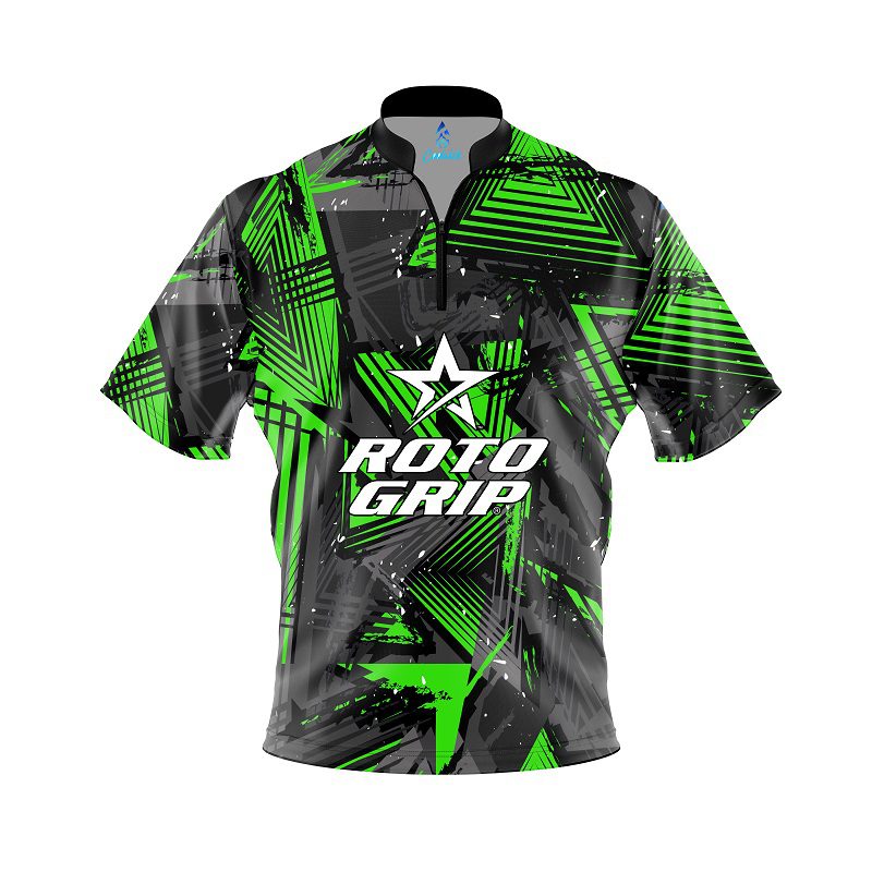 Image of Roto Grip Green Triangles Quick Ship CoolWick Sash Zip Bowling Jersey