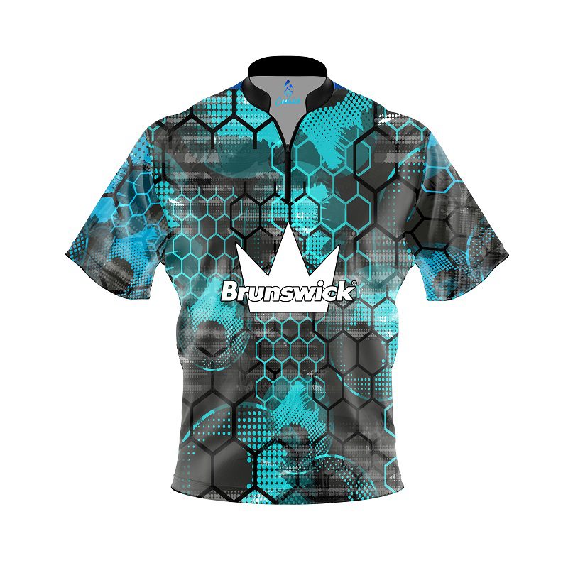 Brunswick Teal Honeycomb Quick Ship CoolWick Sash Zip Bowling Jersey