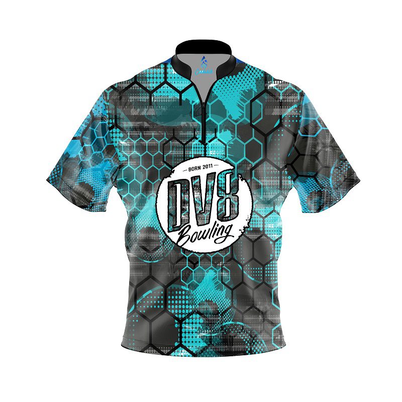 DV8 Teal Honeycomb Quick Ship CoolWick Sash Zip Bowling Jersey