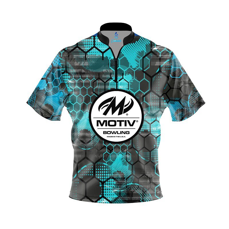 Motiv Teal Honeycomb Quick Ship CoolWick Sash Zip Bowling Jersey