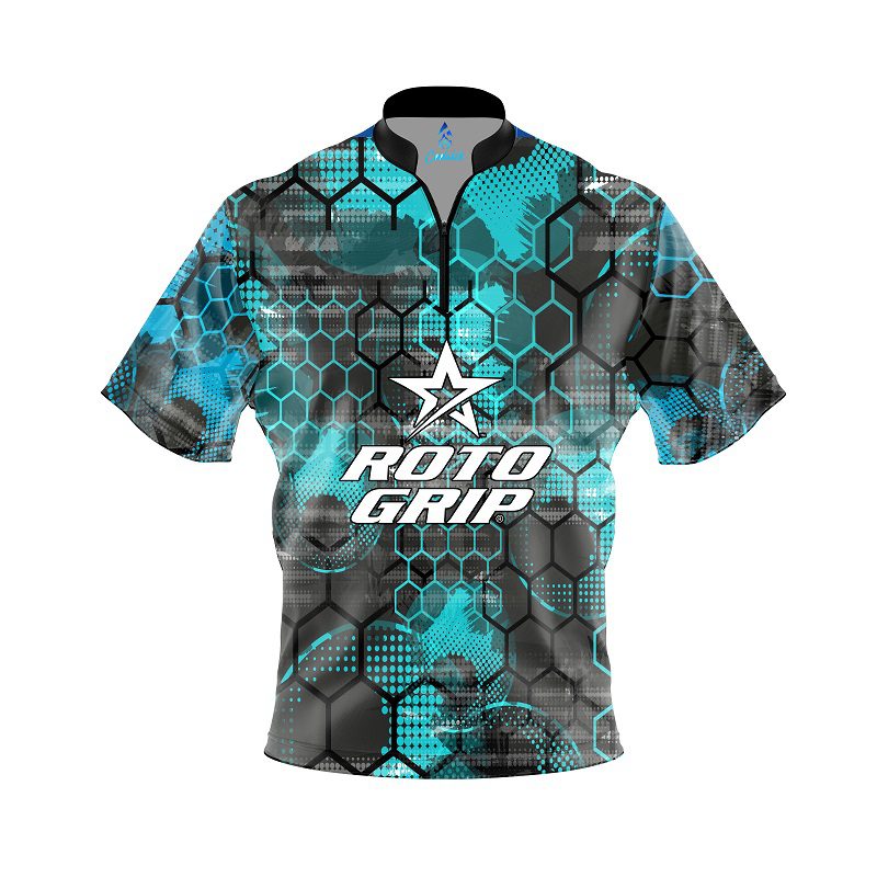 Image of Roto Grip Teal Honeycomb Quick Ship CoolWick Sash Zip Bowling Jersey