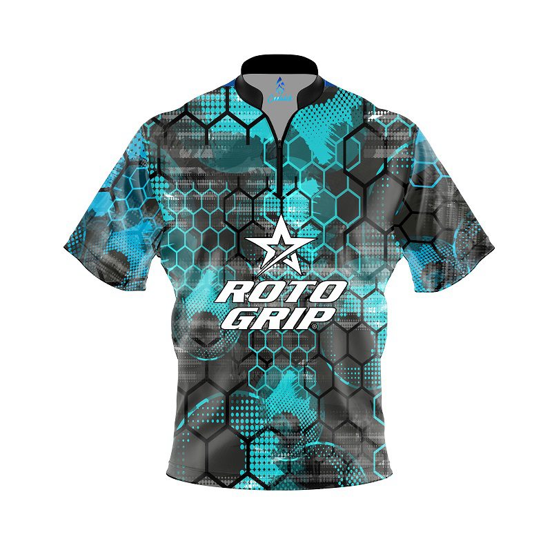 Roto Grip Teal Honeycomb Quick Ship CoolWick Sash Zip Bowling Jersey