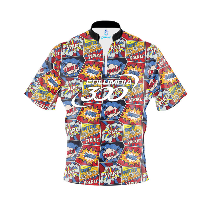 Columbia 300 Comic Quick Ship CoolWick Sash Zip Bowling Jersey