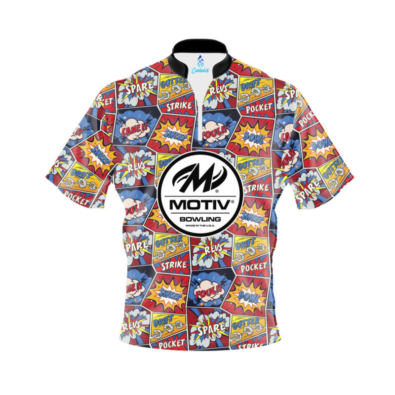 Image of Motiv Comic Quick Ship CoolWick Sash Zip Bowling Jersey