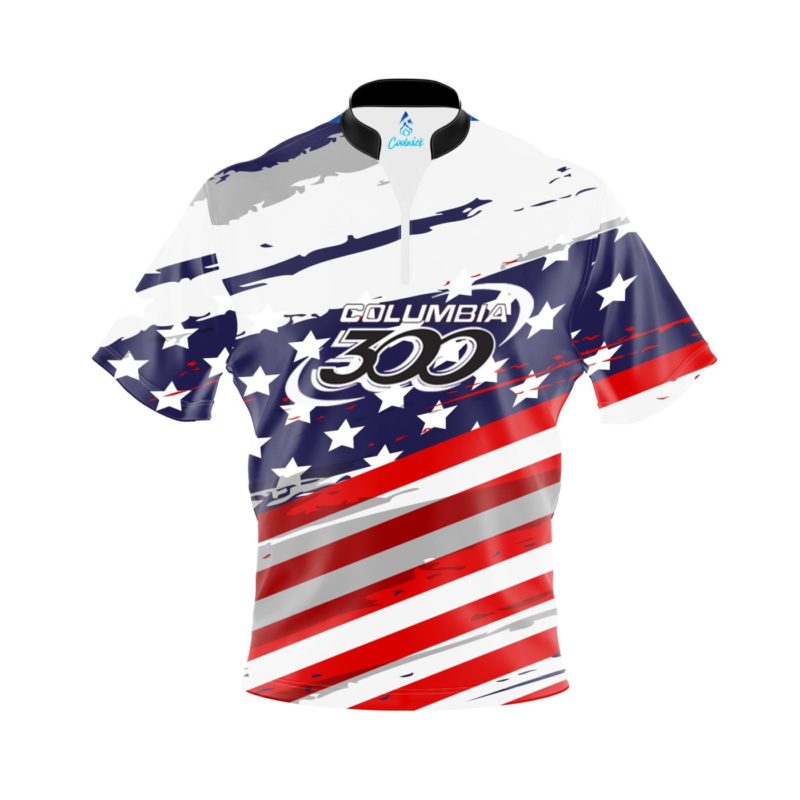 Columbia 300 All American Quick Ship CoolWick Sash Zip Bowling Jersey