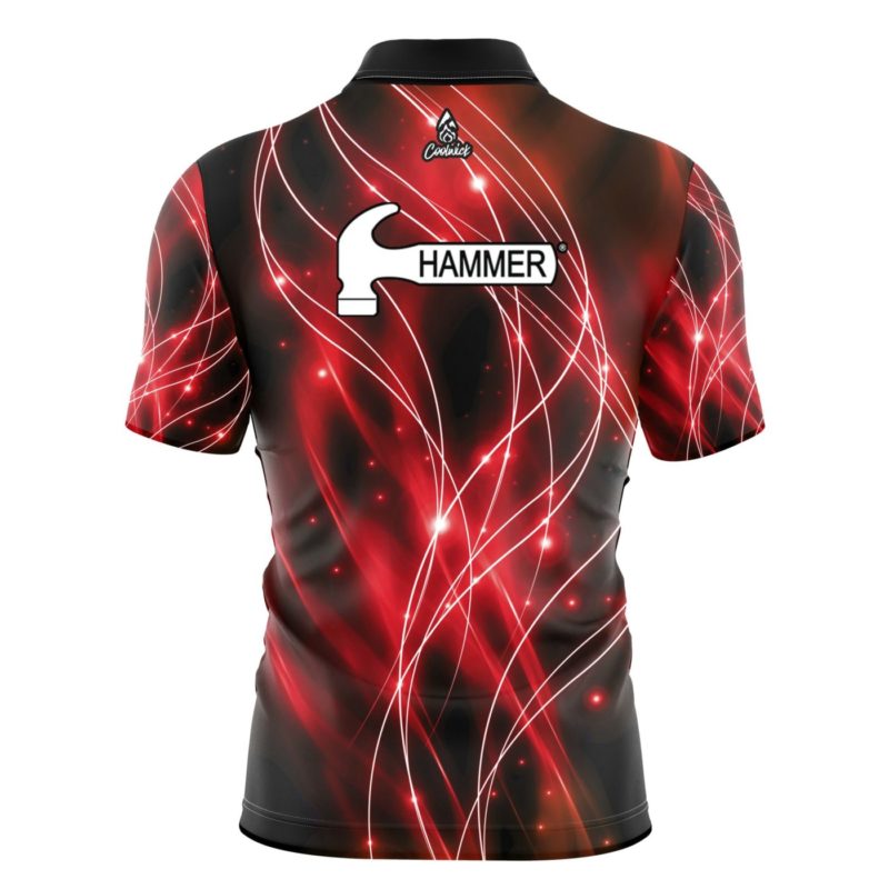 Hammer Red Spirals Quick Ship CoolWick Sash Zip Bowling Jersey - Image 2