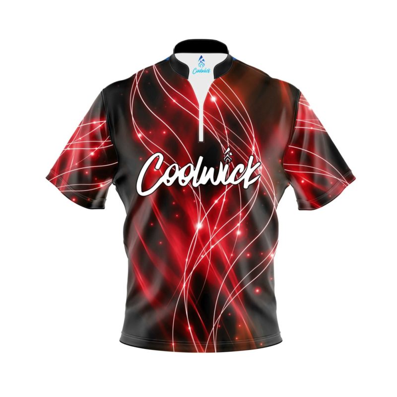 Image of Signature Red Spirals Quick Ship CoolWick Sash Zip Bowling Jersey