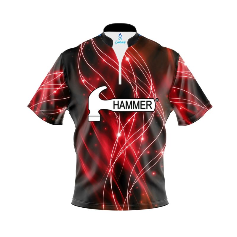 Hammer Red Spirals Quick Ship CoolWick Sash Zip Bowling Jersey