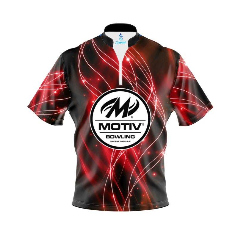 Motiv Red Spirals Quick Ship CoolWick Sash Zip Bowling Jersey