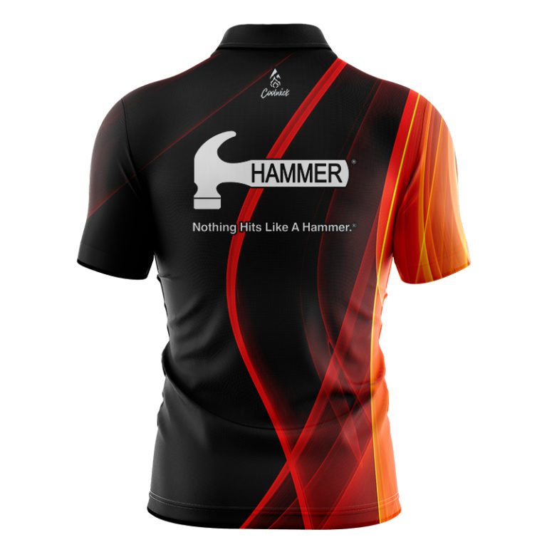 Hammer Deep Orange Curve Quick Ship CoolWick Sash Zip Bowling Jersey - Image 2