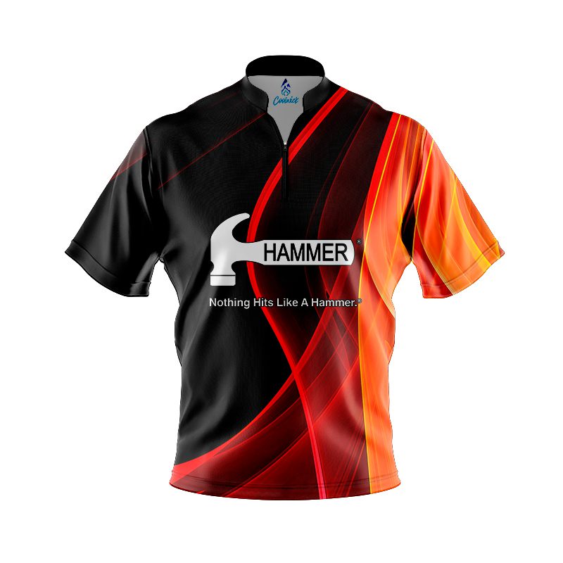 Hammer Deep Orange Curve Quick Ship CoolWick Sash Zip Bowling Jersey