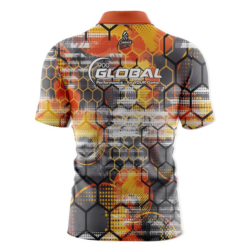 900 Global Fire Honeycomb Quick Ship CoolWick Sash Zip Bowling Jersey - Image 2
