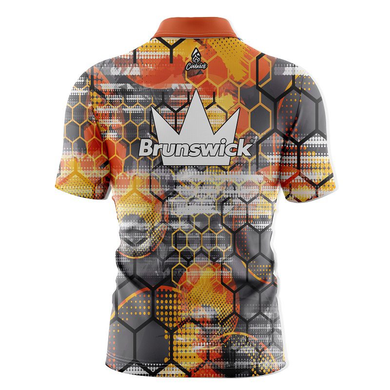 Brunswick Fire Honeycomb Quick Ship CoolWick Sash Zip Bowling Jersey - Image 2