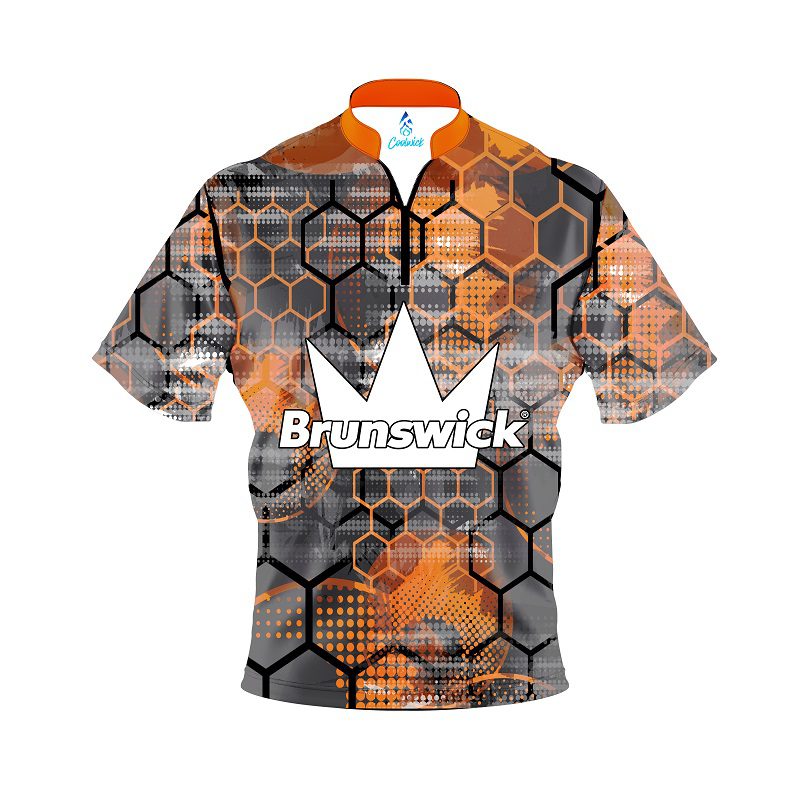 Brunswick Fire Honeycomb Quick Ship CoolWick Sash Zip Bowling Jersey