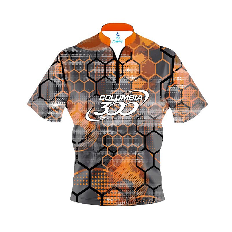 Image of Columbia 300 Fire Honeycomb Quick Ship CoolWick Sash Zip Bowling Jersey