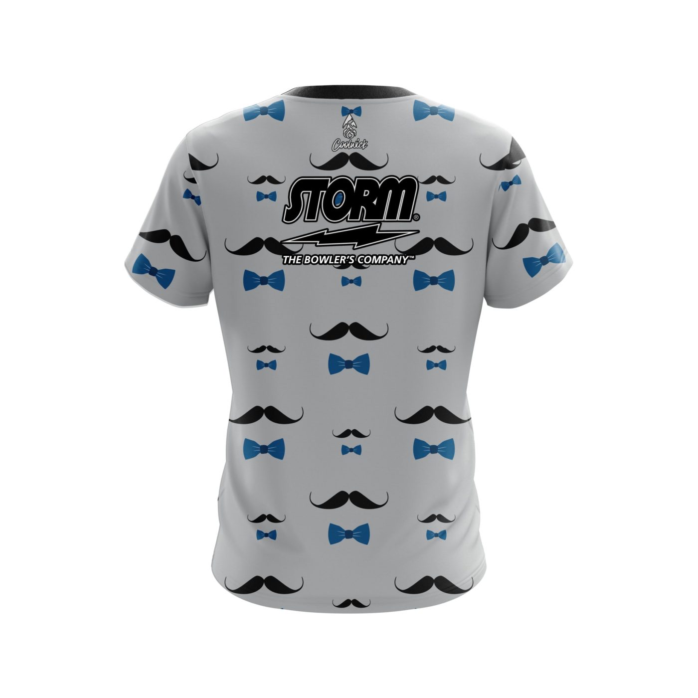 Storm Grey Blue Mustache Semi-Custom CoolWick Bowling Jersey - Image 2