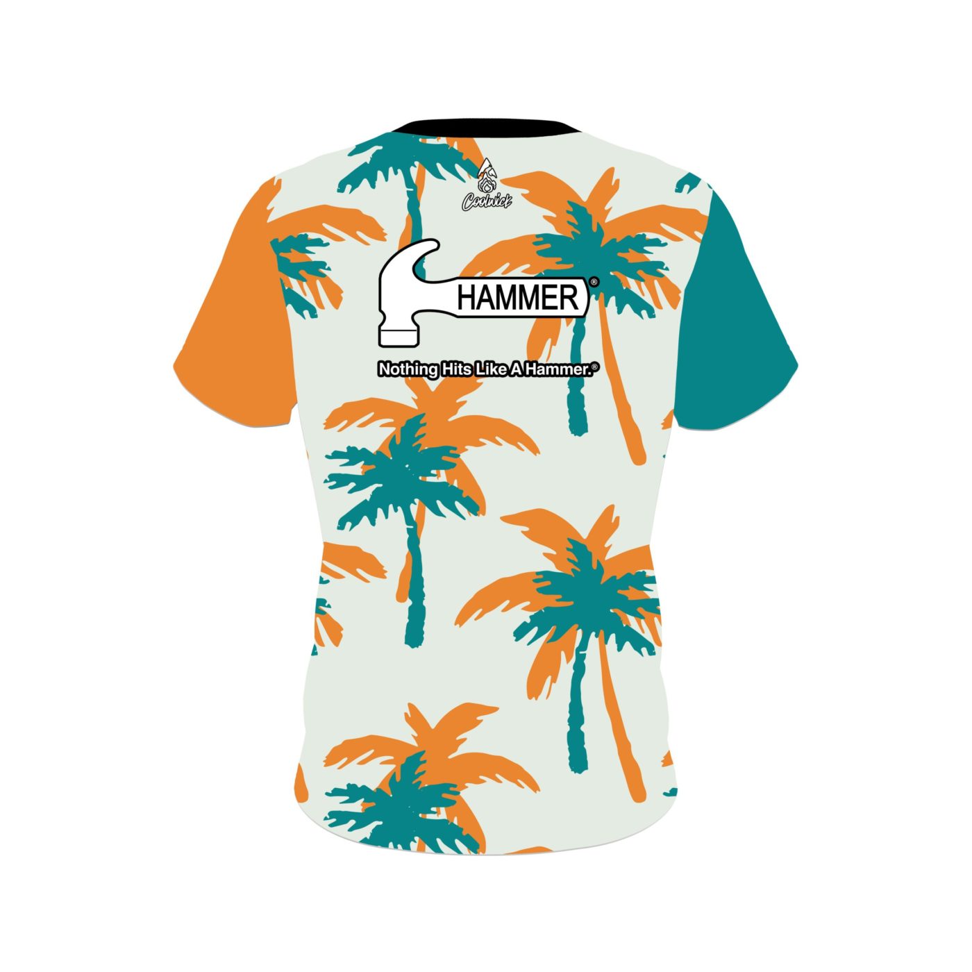 Hammer Teal Orange Palm Trees Semi-Custom CoolWick Bowling Jersey - Image 2
