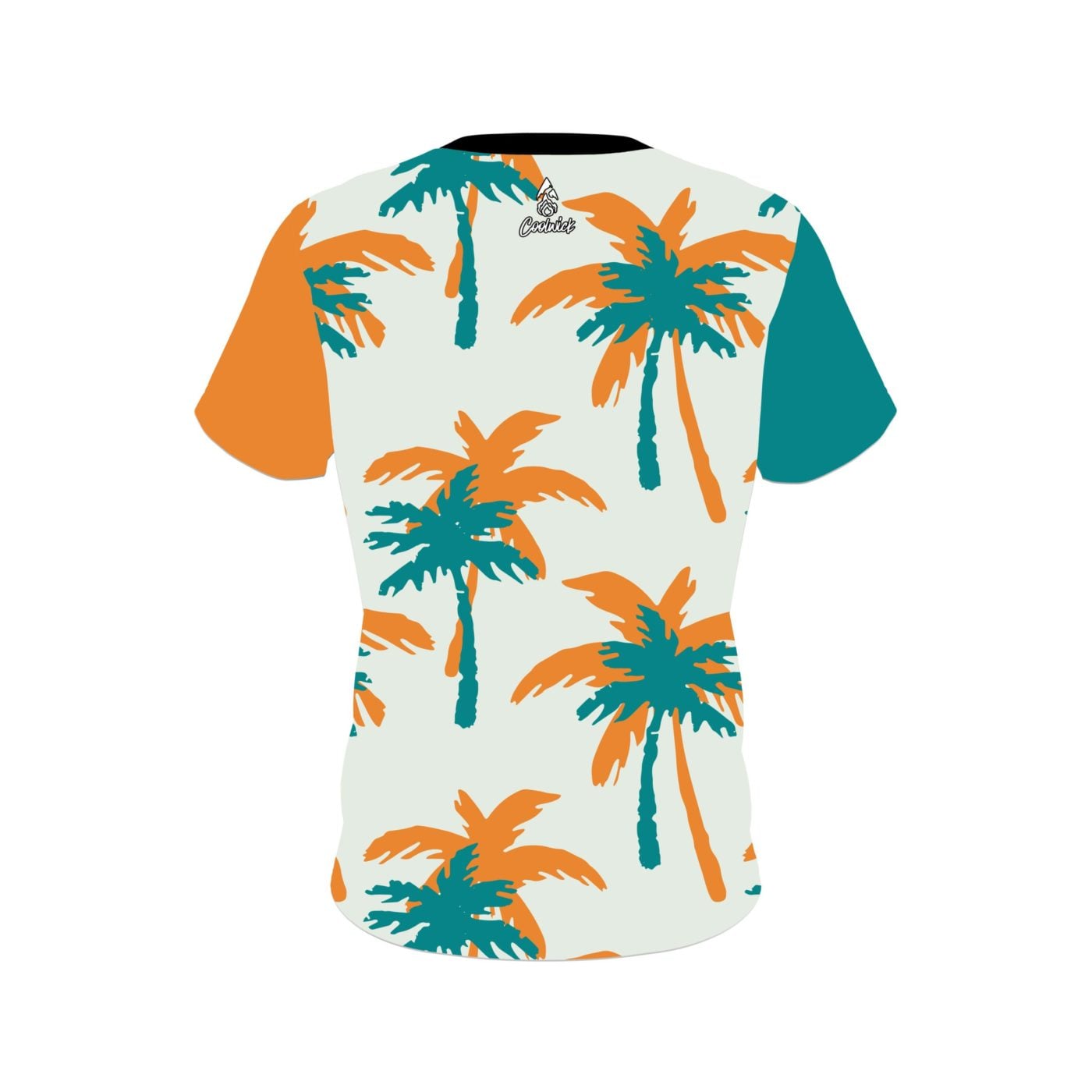 Plain Teal Orange Palm Trees Semi-Custom CoolWick Bowling Jersey - Image 2
