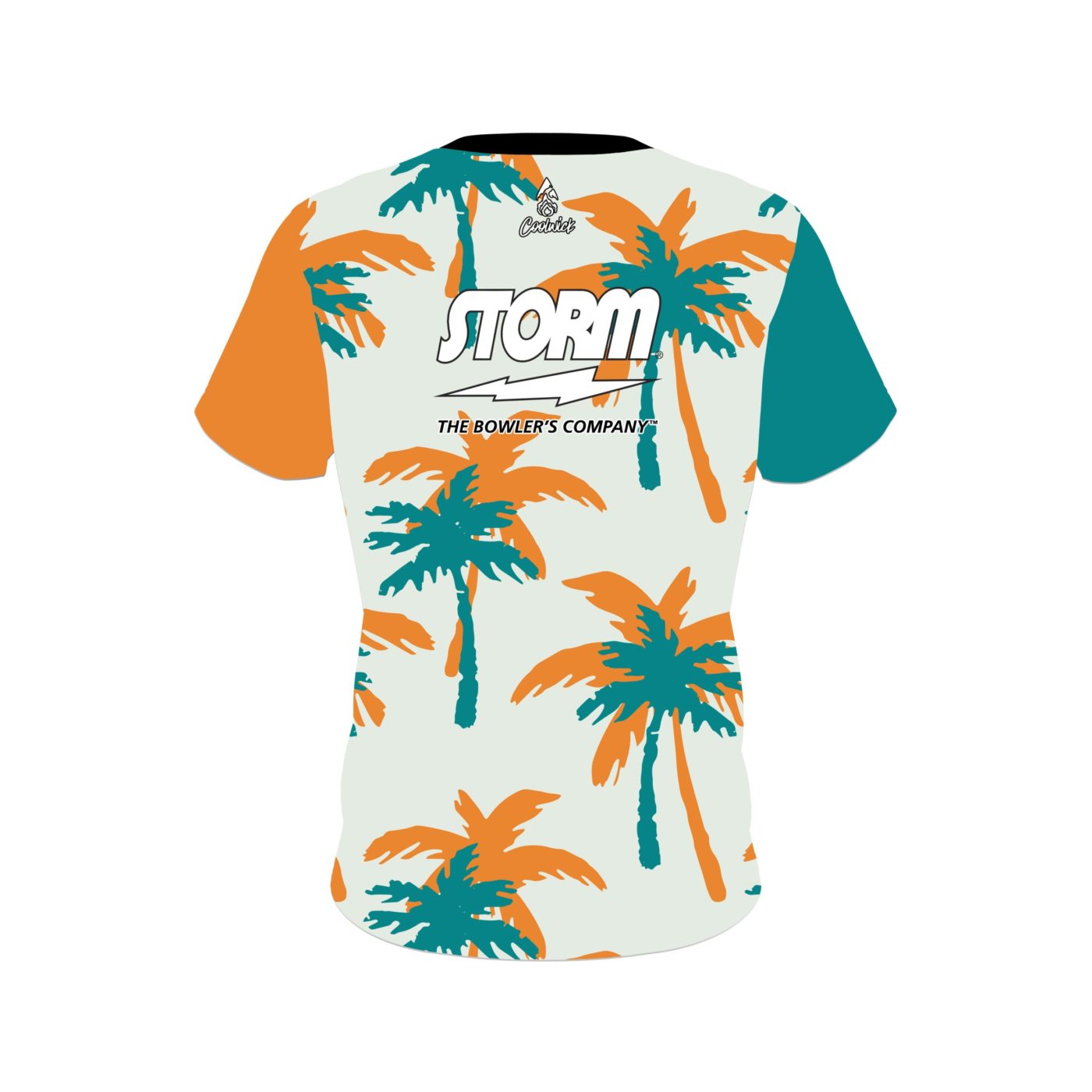 Storm Teal Orange Palm Trees Semi-Custom CoolWick Bowling Jersey - Image 2
