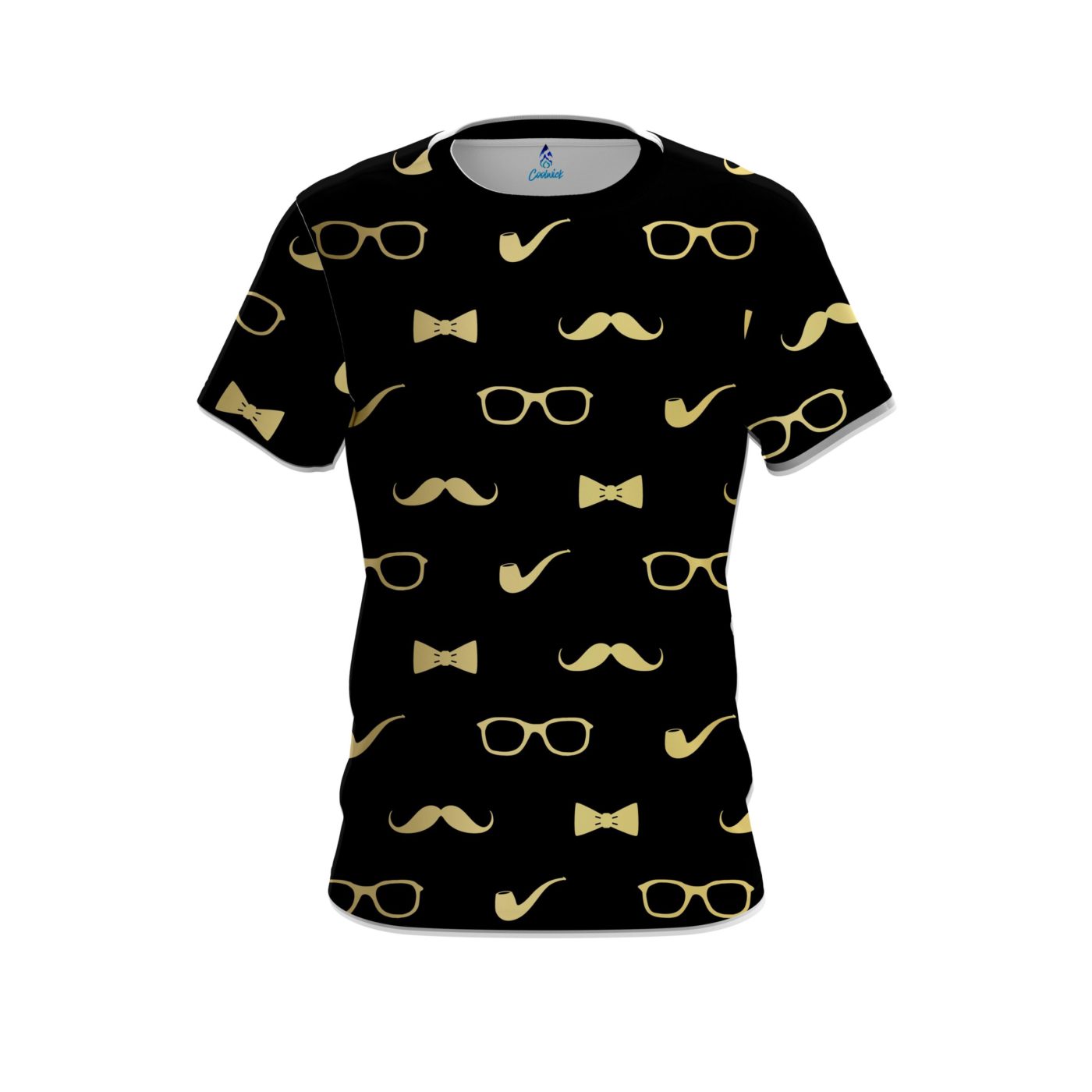 Plain Black Gold Mustache CoolWick Bowling Jersey