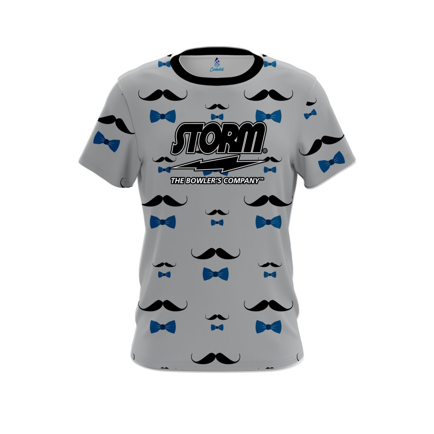 Storm Grey Blue Mustache Semi-Custom CoolWick Bowling Jersey