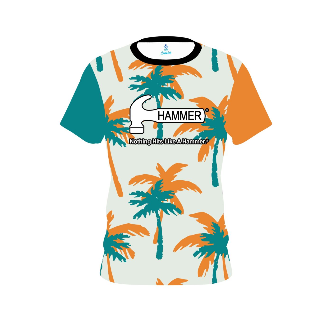 Hammer Teal Orange Palm Trees Semi-Custom CoolWick Bowling Jersey