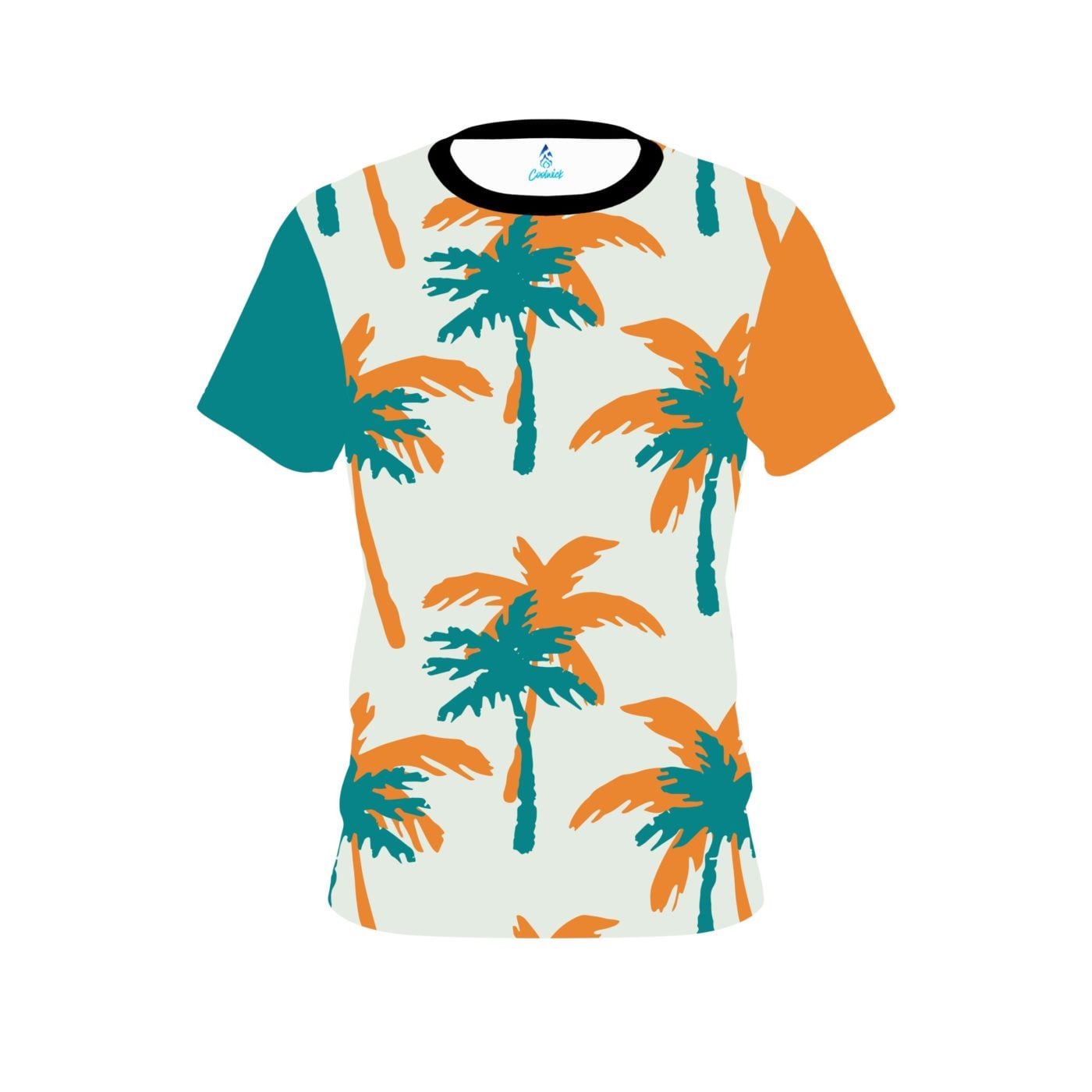 Plain Teal Orange Palm Trees Semi-Custom CoolWick Bowling Jersey