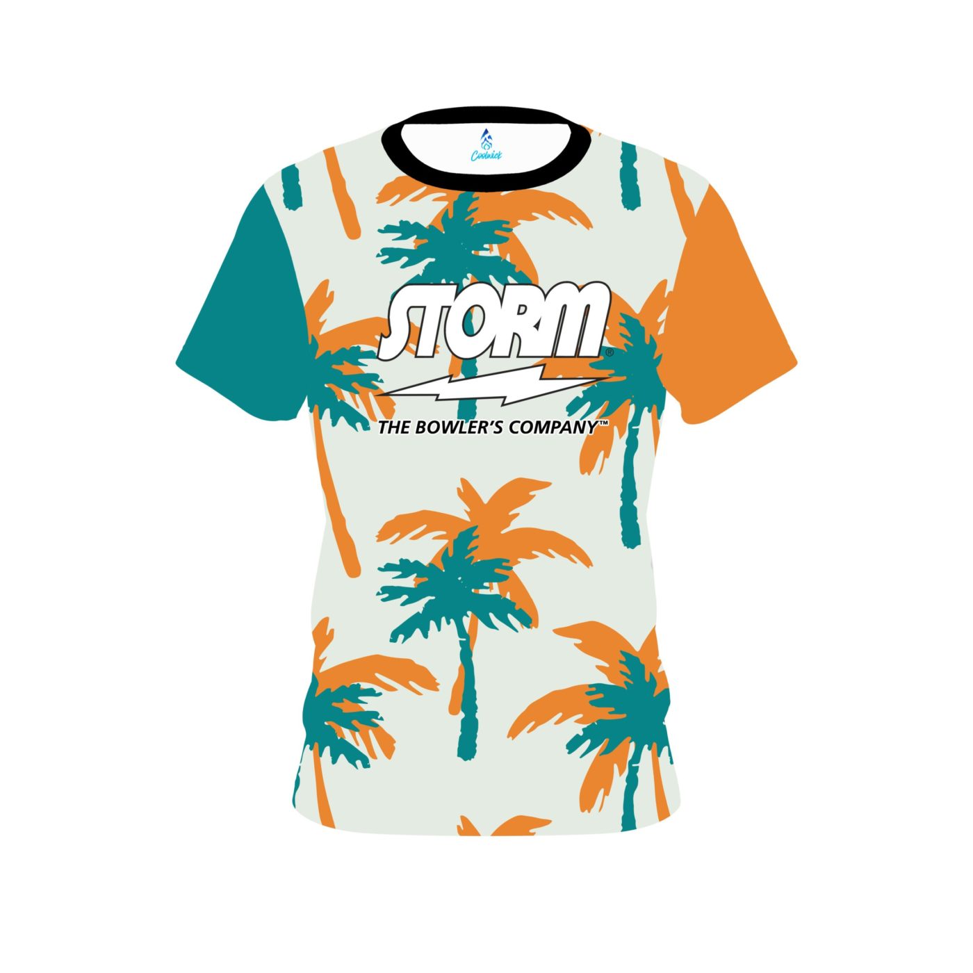 Storm Teal Orange Palm Trees Semi-Custom CoolWick Bowling Jersey