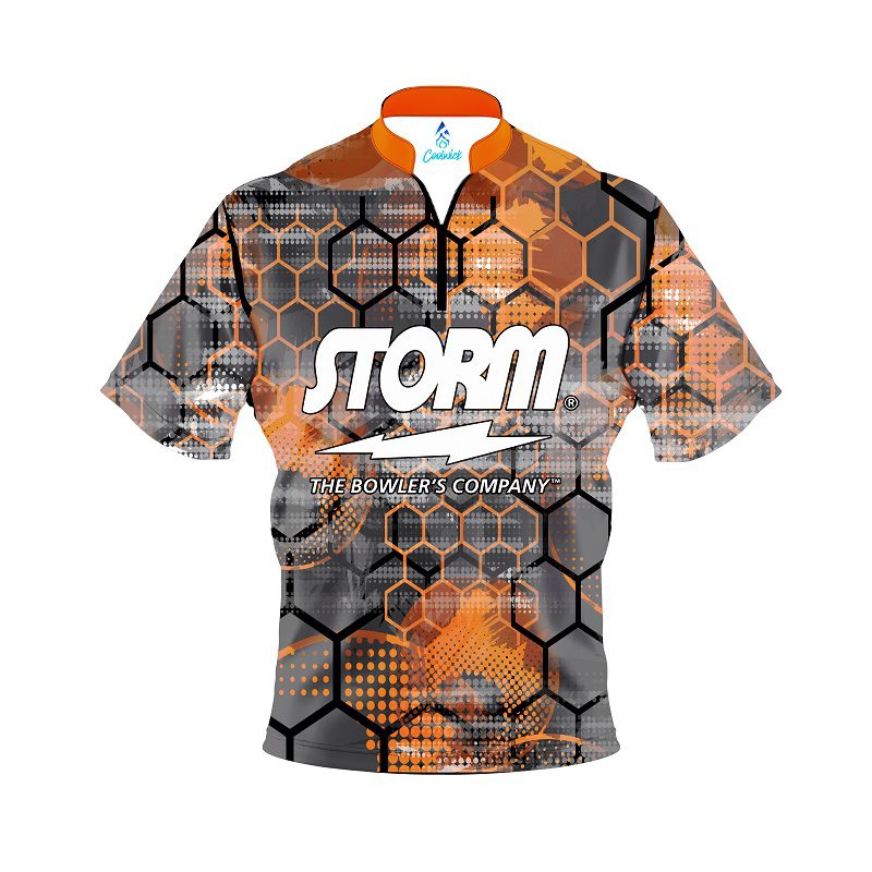 Image of Storm Fire Honeycomb Quick Ship CoolWick Sash Zip Bowling Jersey