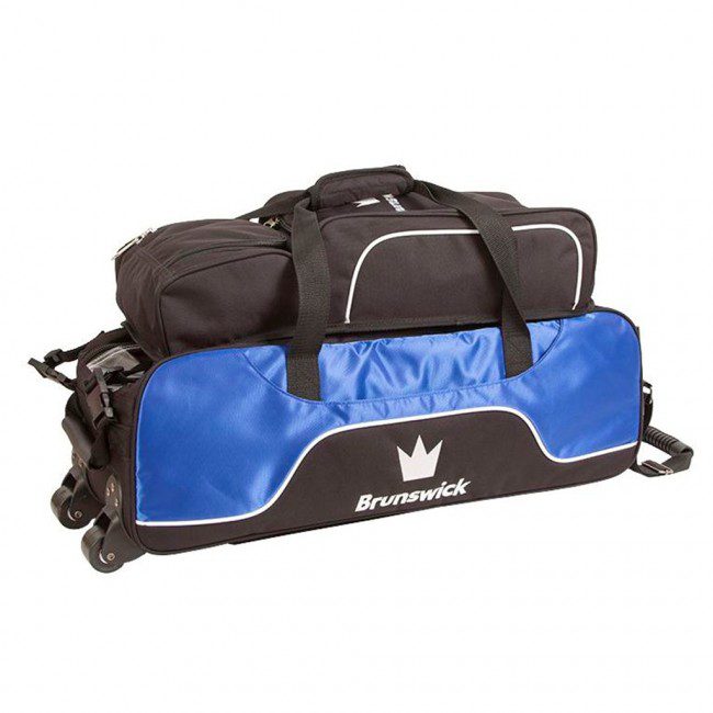 Image of Brunswick Crown 3 Ball Triple Tote Roller With Shoe Pouch Royal Bowling Bag