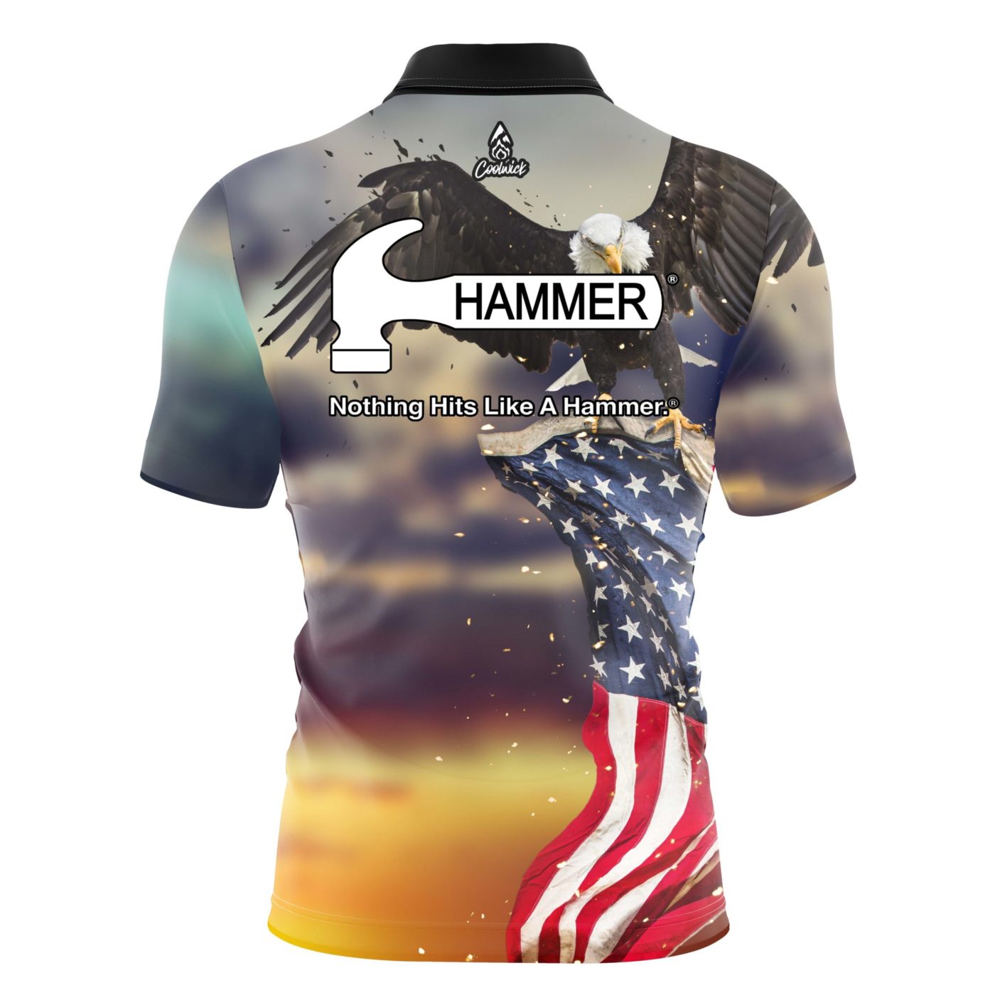 Hammer Sunset Eagle 2.0 Quick Ship CoolWick Sash Zip Bowling Jersey - Image 2