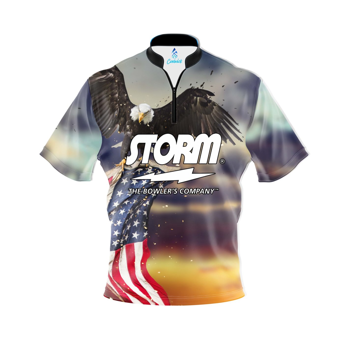 Image of Storm Sunset Eagle 2.0 Quick Ship CoolWick Sash Zip Bowling Jersey
