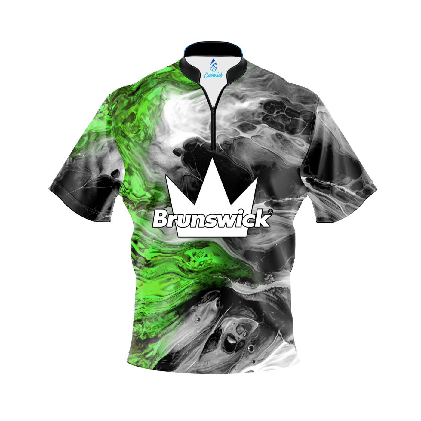 Brunswick Green Lava Quick Ship CoolWick Sash Zip Bowling Jersey