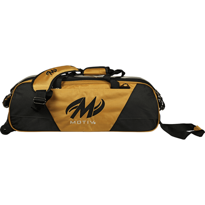 Motiv Ballistix 3 Ball Triple Tote Bowling Bag Gold With Shoe Bag - Image 3