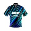 Storm Blue Green Digital Stripes Fast Track CoolWick Bowling Jersey