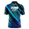 Storm Blue Green Digital Stripes Fast Track CoolWick Bowling Jersey - Image 2