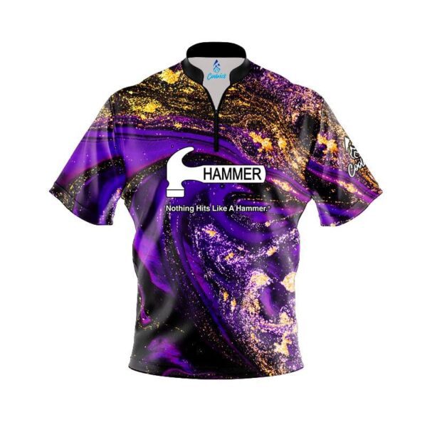 Hammer Purple Gold Liquid Marble Quick Ship CoolWick Sash Zip Bowling Jersey