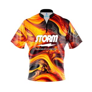 Storm Melting Volcano Quick Ship CoolWick Sash Zip Bowling Jersey