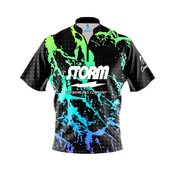 Storm Geometric Graffiti Quick Ship CoolWick Sash Zip Bowling Jersey