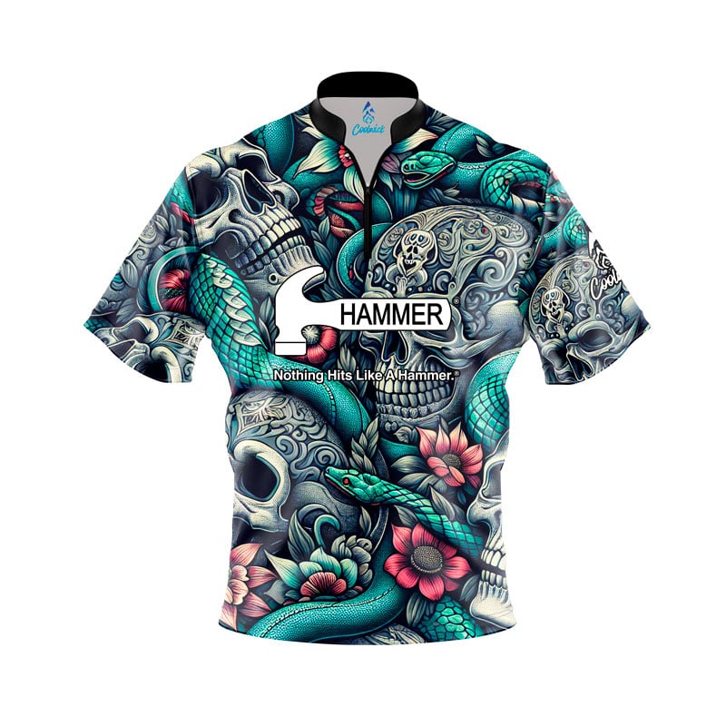 Hammer Skull Snakes Quick Ship CoolWick Sash Zip Bowling Jersey
