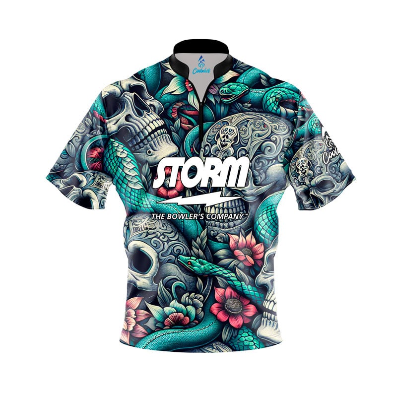Storm Skull Snakes Quick Ship CoolWick Sash Zip Bowling Jersey