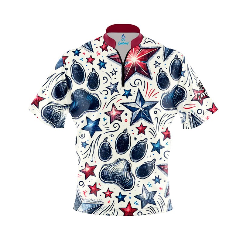 Red White Blue Paw Prints Fast Track CoolWick Bowling Jersey
