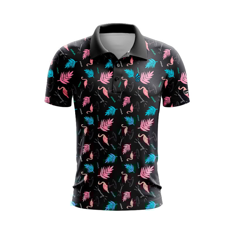 CoolWick Flamingo Summer Everyday Button Polo