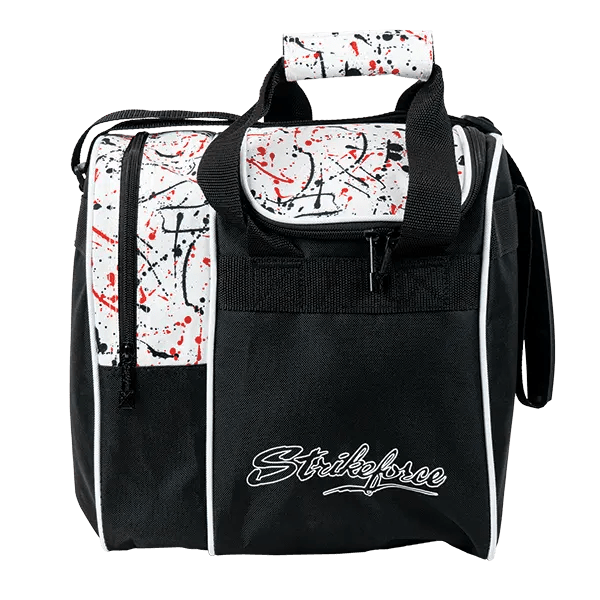 KR Rook 1 Ball Single Tote White Red Splash Black Bowling Bag