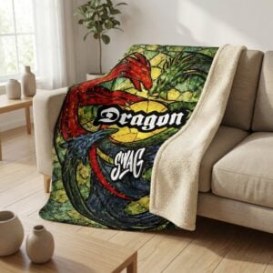 SWAG Dragon Stained Glass Sherpa Lined Throw Blanket