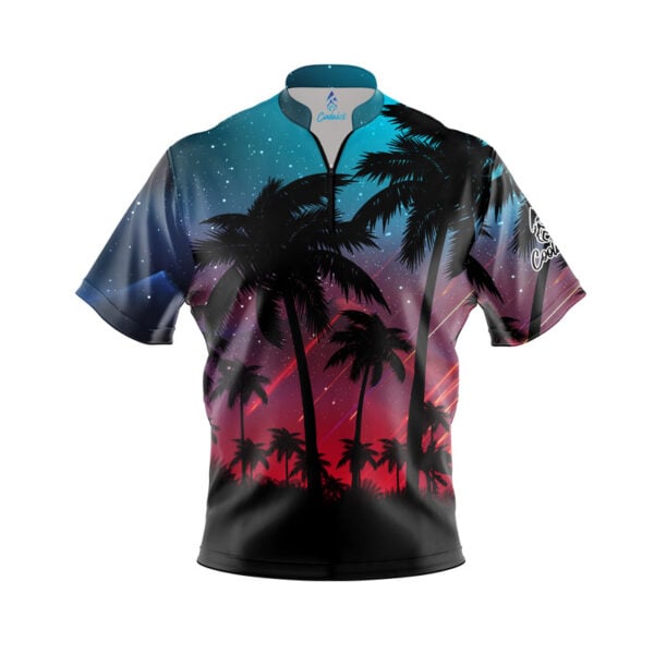 Plain Tropical Lights Quick Ship CoolWick Sash Zip Bowling Jersey