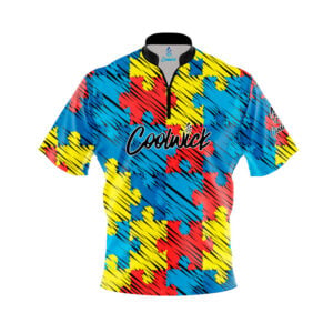 Autism Awareness Puzzle Pieces Fast Track CoolWick Bowling Jersey - Coolwick