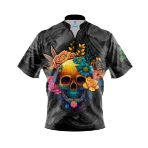 Black White Skullscape Fast Track CoolWick Bowling Jersey